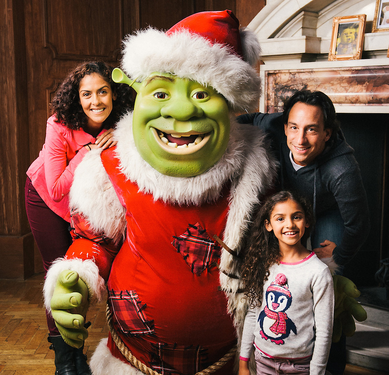 Xmas shrek and family at fireplace low